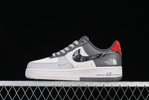 Nike Air Force 1 '07 Low The North Face Collaboration Beige Grey Black Snake Leather Custom Casual Sneakers - DM6688-052