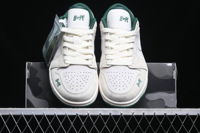 Nike Air Jordan 1 Low AJ1 Bape Collaboration - Full Pig Eight Green Grey Retro Basketball Shoes - DM9188-009