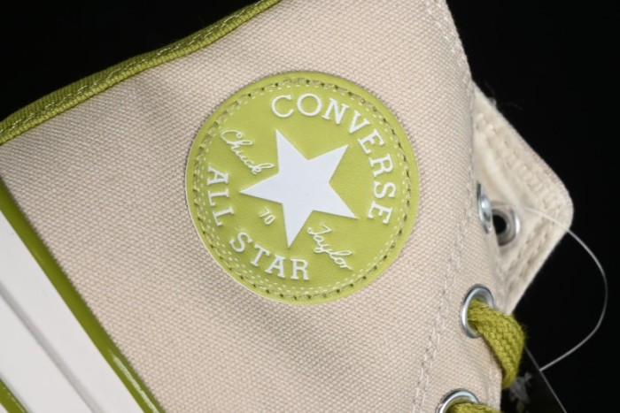 Converse Chuck 70 High Top Casual Canvas Sneakers with Light Beige Upper and Avocado Green Accents - A08530C