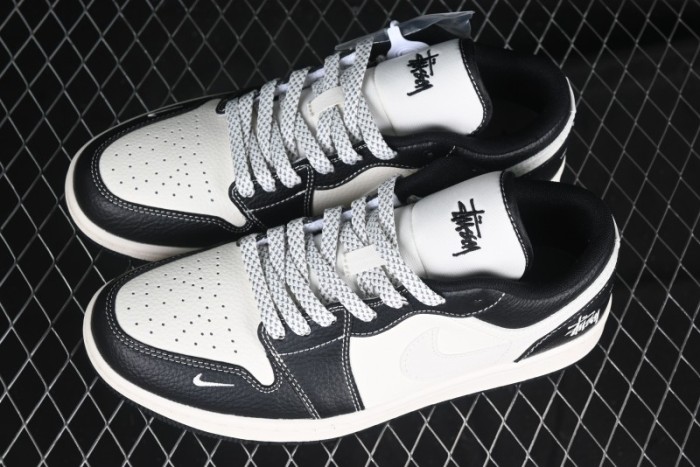 Nike Air Jordan 1 Low AJ1 Stussy White Black Leather Retro Basketball Shoes - XX3318-507