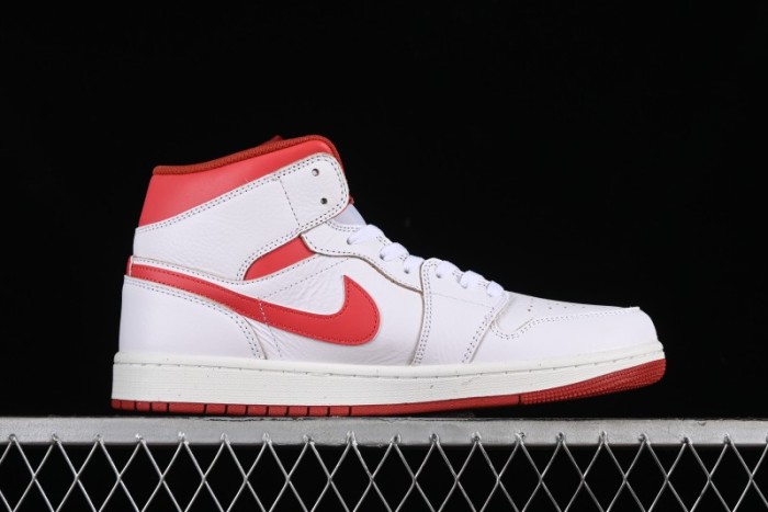 Nike Air Jordan 1 Mid Basketball Shoes in White/Orange/Red - FJ3458-160
