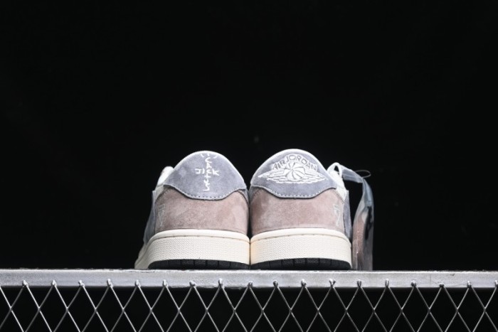 Nike Travis Scott x Fragment Design x Air Jordan 1 Low OG SP AJ1 OF Collaboration - Latte Grey Low Top Casual Sneakers - SJ2068-109