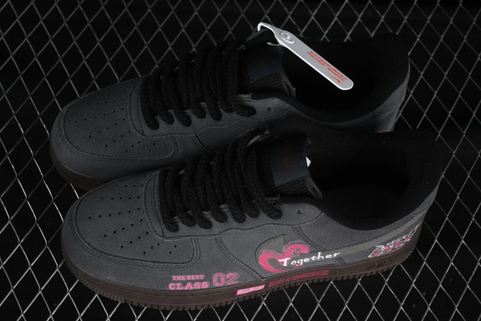 Nike Air Force 1'07 Low  Black Pink  Limited Edition Sneakers with Heart Design - DO6730-010