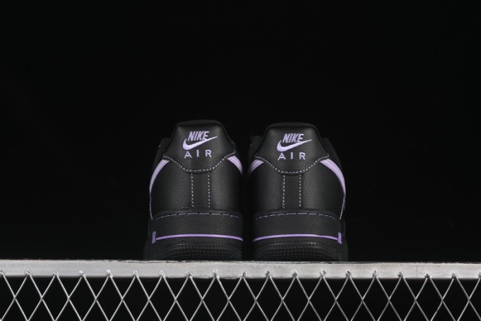 Nike Air Force 1'07 Low Casual Sneakers in Black with Purple Swoosh - HQ2037-001