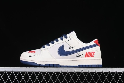 Nike SB Dunk Low Supreme Collaboration - Off-White 3D Navy Swoosh Anniversary Custom Low-Top Casual Sneakers - FC1688-204