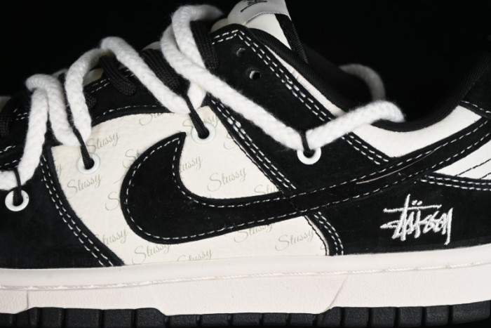 Stussy x Nike Dunk Low SB Sneakers in Beige Black Swoosh - SJ2068-252 1