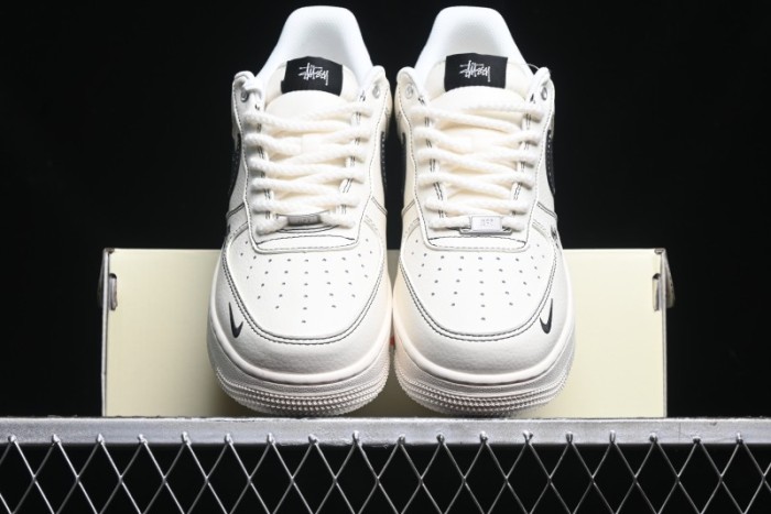 Nike Air Force 1 '07 Low Stussy Collaboration - White Black Swoosh Red Tab Low-Top Casual Sneakers - SJ6698-015