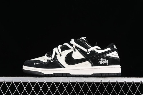 Stussy x Nike Dunk Low SB Sneakers in Beige Black Swoosh - SJ2068-252 1