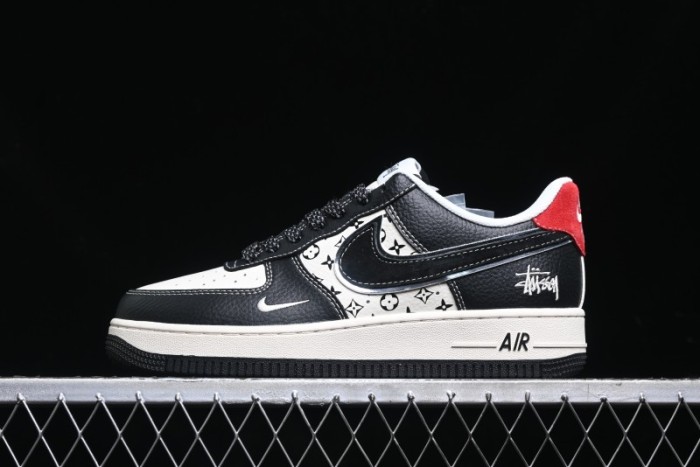 Nike Air Force 1 '07 Low Stussy Collaboration - Beige Black Pattern Red Outsole Low Top Casual Sneakers - XZ6188-339
