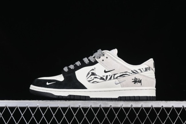 Nike SB Dunk Low Stussy Collaboration Zebra Black White Swoosh Anniversary Custom Low-Top Casual Skate Shoes - DJ2024-060