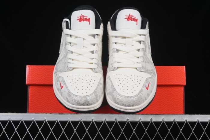 Nike Air Jordan 1 Low Retro Basketball Shoes - Stussy Grey Snake Custom - FC1688-200