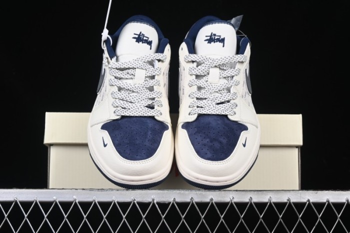 Nike Air Jordan 1 Low Stussy Collaboration - Grey Swoosh Retro Basketball Shoes - XS6086-001