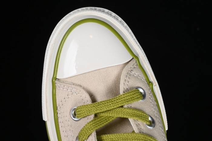 Converse Chuck 70 High Top Casual Canvas Sneakers with Light Beige Upper and Avocado Green Accents - A08530C