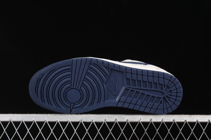 Nike Air Jordan 1 Low Supreme Collaboration - Pig Grey Print Custom Retro Basketball Shoes - LJ6688-009