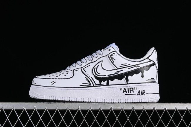 Nike Air Force 1 '07 Low Casual Sneakers with Black and White Hand-Drawn Manga Design - CW2288-811 1