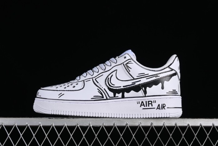 Nike Air Force 1 '07 Low Casual Sneakers with Black and White Hand-Drawn Manga Design - CW2288-811 1