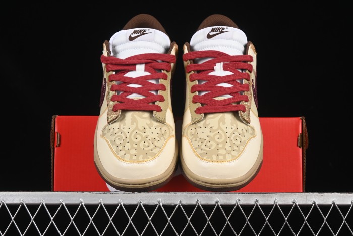 Nike Dunk Low Retro Casual Sneakers in Brown and Sail with Panda Mischief CNY Snake Year Design - DD1503-124