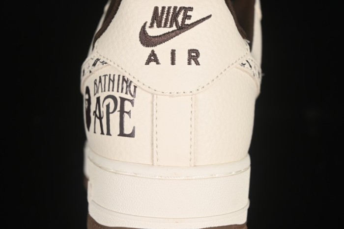 Nike Air Force 1 '07 Low BAPE Collaboration Beige Brown Graffiti Swoosh Casual Sneakers - DF0188-061