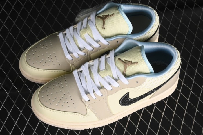 Nike Air Jordan 1 Low Retro Basketball Shoes in Soft Beige with Black Logo Accent - HQ3440-101