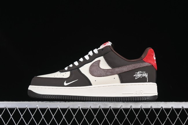 Nike Air Force 1 '07 Low Stussy Collaboration Red Tail Chocolate Low-Top Casual Sneakers - KK1988-057
