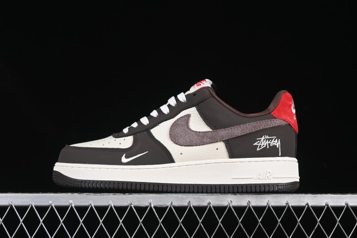 Nike Air Force 1 '07 Low Stussy Collaboration Red Tail Chocolate Low-Top Casual Sneakers - KK1988-057