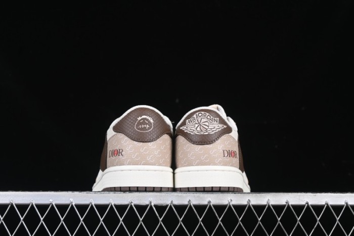 Nike Travis Scott x Fragment Design x Air Jordan 1 Low OG SP AJ1 Snake Year Limited Brown Snake Print Low Top Casual Sneakers - DM7866-074