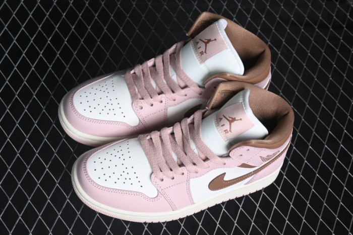 Nike Air Jordan 1 Mid AJ1 Basketball Shoes in Khaki Pink - BQ6472-620