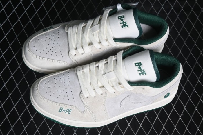 Nike Air Jordan 1 Low AJ1 Bape Collaboration - Full Pig Eight Green Grey Retro Basketball Shoes - DM9188-009