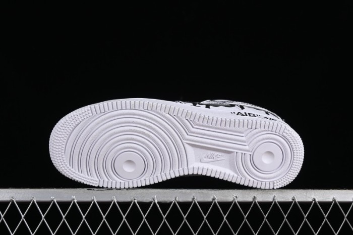 Nike Air Force 1 '07 Low Casual Sneakers with Black and White Hand-Drawn Manga Design - CW2288-811 1