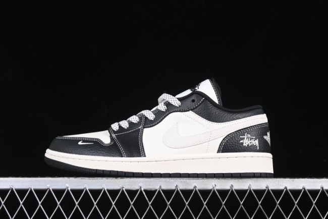 Nike Air Jordan 1 Low AJ1 Stussy White Black Leather Retro Basketball Shoes - XX3318-507
