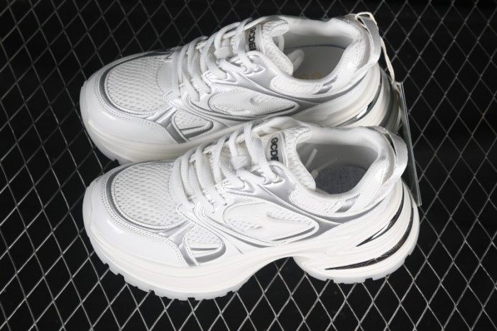 GG-CC Chunky Low Casual Fashion Sneakers with Thick Sole and Height Increasing Design - 2607 White
