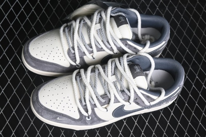 Nike SB Dunk Low Stussy Collaboration - Lace-Up Beige Grey Hook Anniversary High-End Custom Low-Top Casual Skate Shoes - YX5066-206