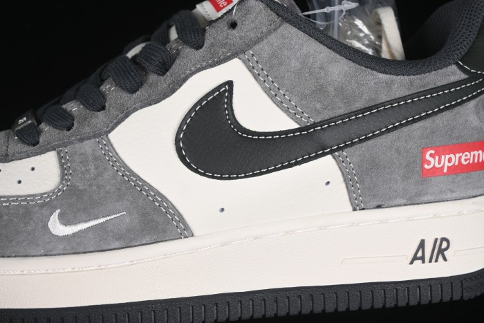 Nike Air Force 1 '07 Low Supreme Collaboration Black Grey Patchwork Casual Sneakers - XZ6188-792