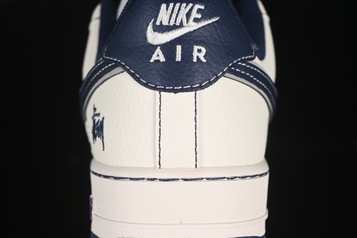 Nike Air Force 1 '07 Low Stussy Collaboration Dark Blue Mini Swoosh Casual Sneakers - HH7518-061