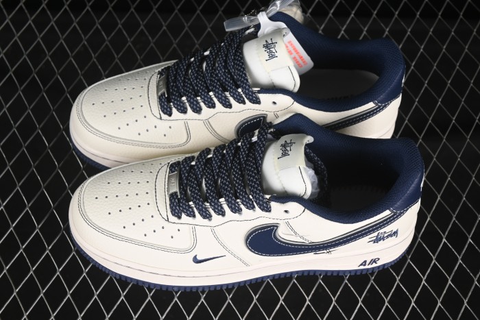 Nike Air Force 1 '07 Low Stussy Collaboration Dark Blue Mini Swoosh Casual Sneakers - HH7518-061