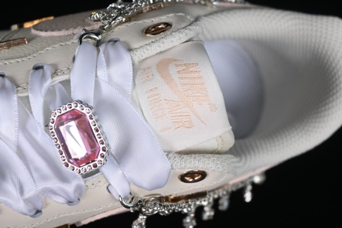 Nike Air Force 1 '07 Low Casual Sneakers in Romantic Pink-Purple with Diamond Chain Accessories - FV1122-333 1