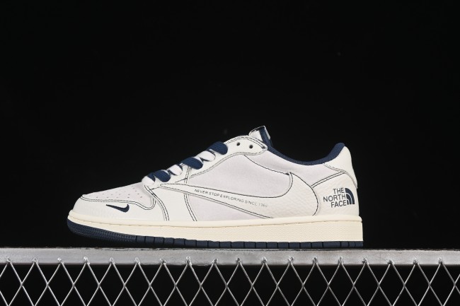 Nike Travis Scott x Fragment Design x Air Jordan 1 Low OG SP AJ1 Low Top Casual Sneakers in Cream White and Light Blue - XZ5749-001