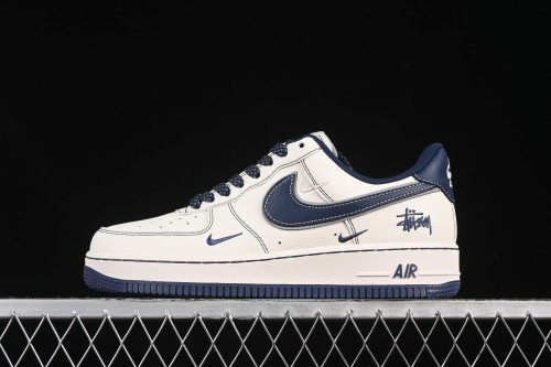 Nike Air Force 1 '07 Low Stussy Collaboration Dark Blue Mini Swoosh Casual Sneakers - HH7518-061
