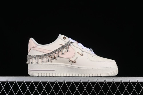 Nike Air Force 1 '07 Low Casual Sneakers in Romantic Pink-Purple with Diamond Chain Accessories - FV1122-333 1
