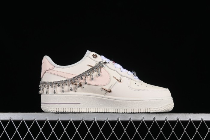 Nike Air Force 1 '07 Low Casual Sneakers in Romantic Pink-Purple with Diamond Chain Accessories - FV1122-333 1