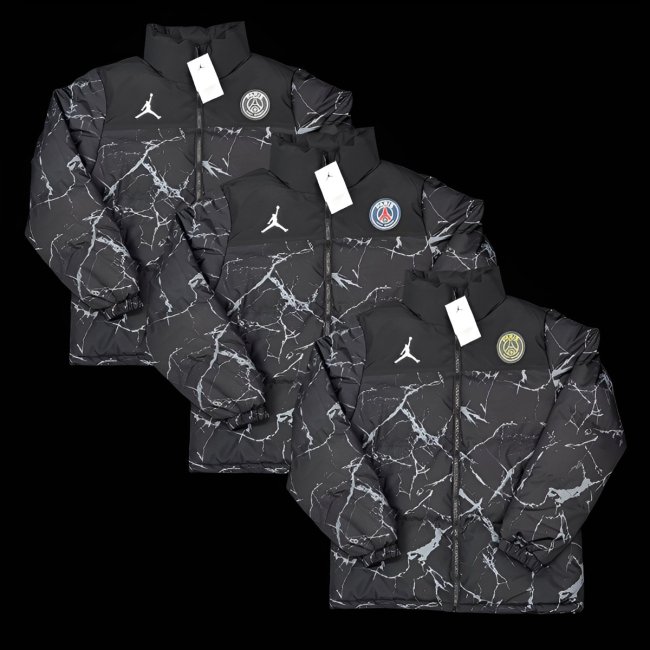 25/26 PSG Black with White Marble Pattern Jordan Jacket