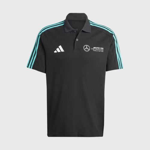 2025 F1 Mercedes-AMG Petronas Formula One Team Black with Turquoise Three Stripes Polo Shirt