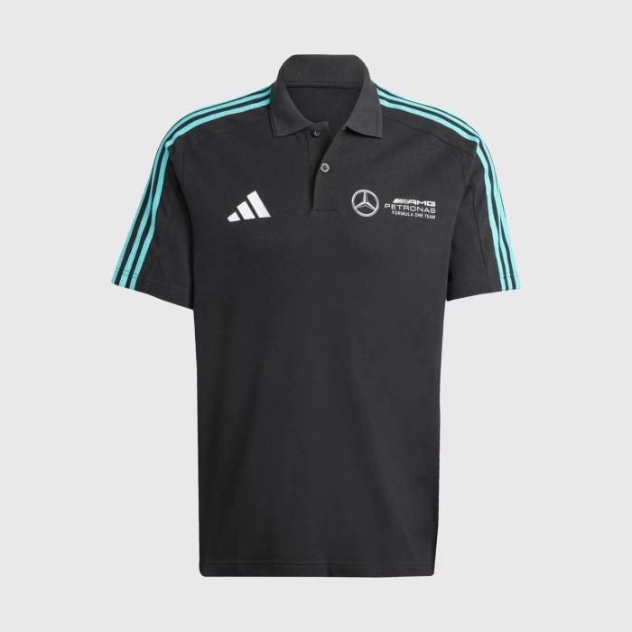 2025 F1 Mercedes-AMG Petronas Formula One Team Black with Turquoise Three Stripes Polo Shirt
