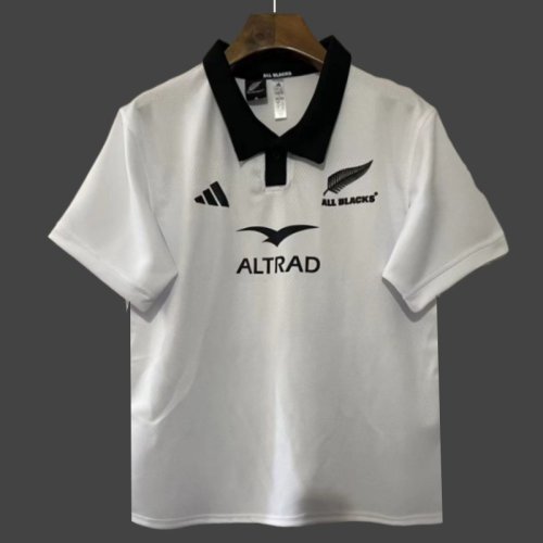2026 New Zealand All Blacks White with Black Collar Jersey