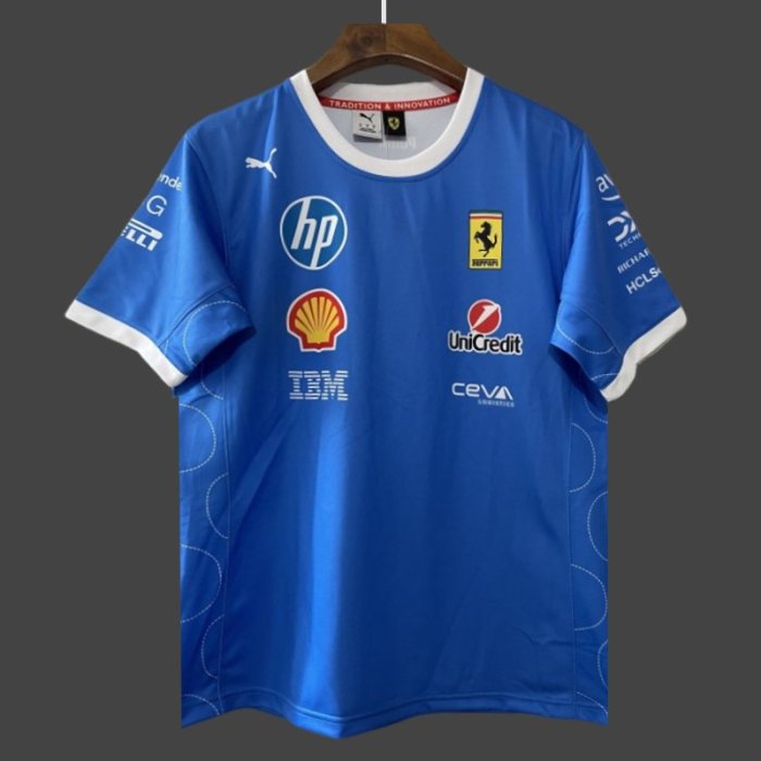 25/26 F1 Ferrari Racing Blue with Multi-Sponsor Design Jersey