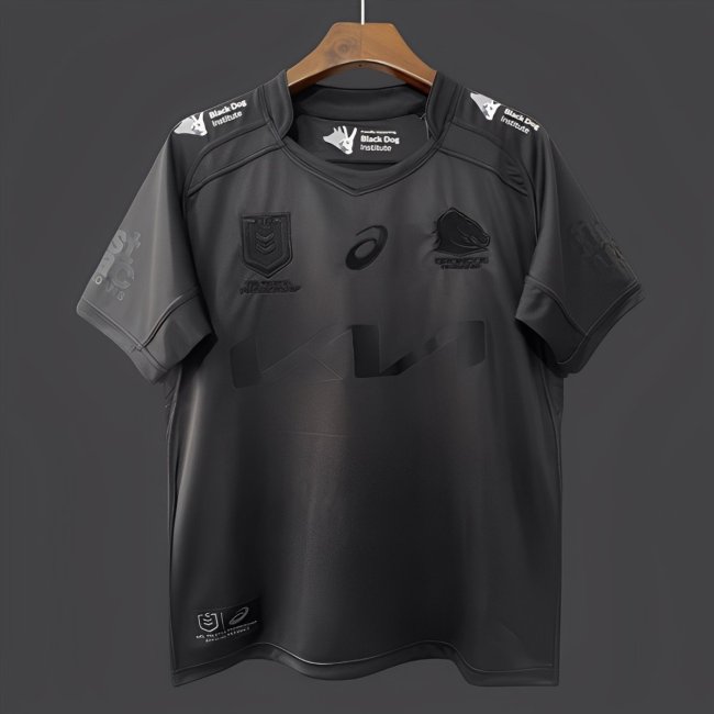 25/26 Kids Brisbane Broncos All Black with Tonal Design Jersey