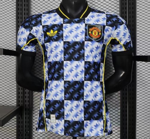 25/26 Player Version  Manchester United Blue and Black with Checkerboard Houndstooth Pattern Jersey