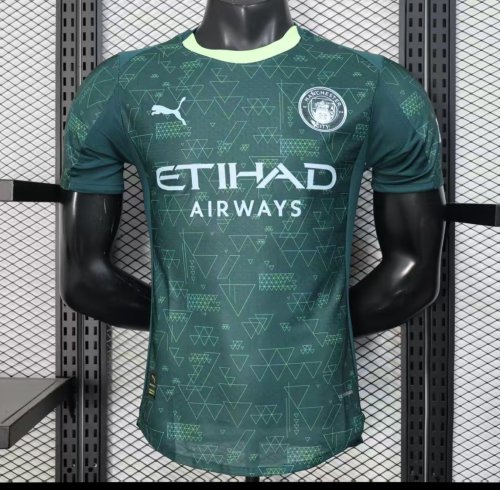 25/26 Player Version  Manchester City Third Dark Green with Geometric Triangle Pattern Jersey