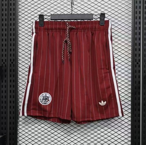 Player Version 25/26 Ajax Burgundy Red with White Side Stripes and Pinstripes Shorts