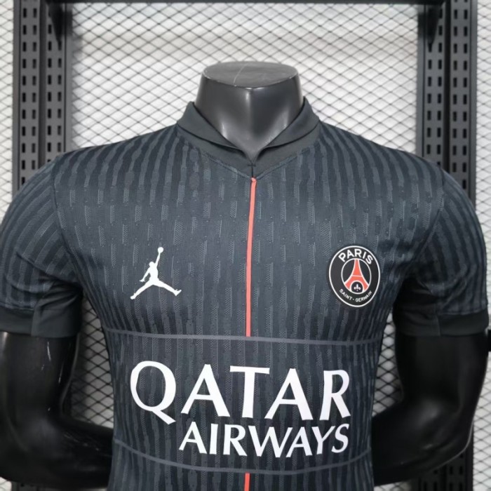 25/26 Player Version  Paris Saint-Germain Away Dark Grey with Vertical Stripe Pattern Jersey